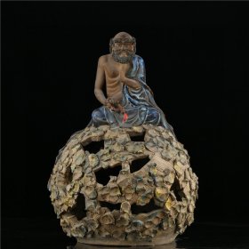 清晚期石湾窑雪花蓝釉塑像达摩祖师古董古玩古瓷器文玩艺术收藏品
