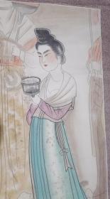 金端杯侍女图，原装裱，印不识，内心尺寸82x33