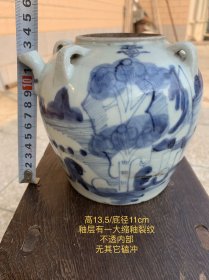 13.5cm好品清代青花山水诗文四系玉兴款老瓷壶