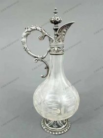 19世纪古董 锡制水晶酒壶 孤品