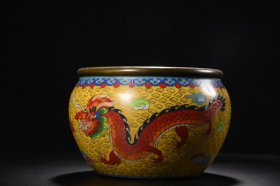 景泰蓝龙凤纹聚宝缸 直径约21cm 口径16cm 高13.5cm 重2970克