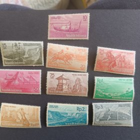 Y312印度尼西亚印尼1961年邮票 旅游风光 世界遗产 旅游胜地 新 10全 背黄，个别软痕