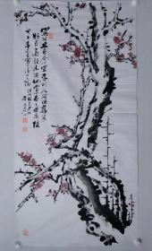 保真书画，辽宁老一辈画家，李昌蔚国画作品《梅》一幅，尺寸：136.5*69