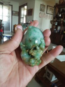 翡翠貔貅携子上朝手把件摆件