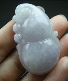A货冰种紫罗兰翡翠圆雕葫芦坠（有天然石纹）0618004