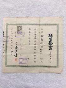 1956年上海市普陀区失业工人夜校结业证书，少见的品种，尺寸：29*27厘米，品如图，180包邮。