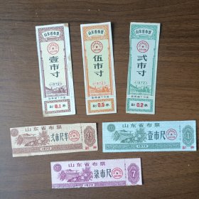 1972年山东省布票（一套6枚全）