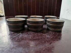 钦州坭兴陶，帅立功教授作品，窑变小茶杯一组6个合售，一个口沿微瑕（其他品相完好）