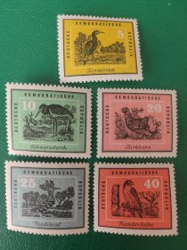 德国邮票 东德 1959年本国鸟类  5枚新