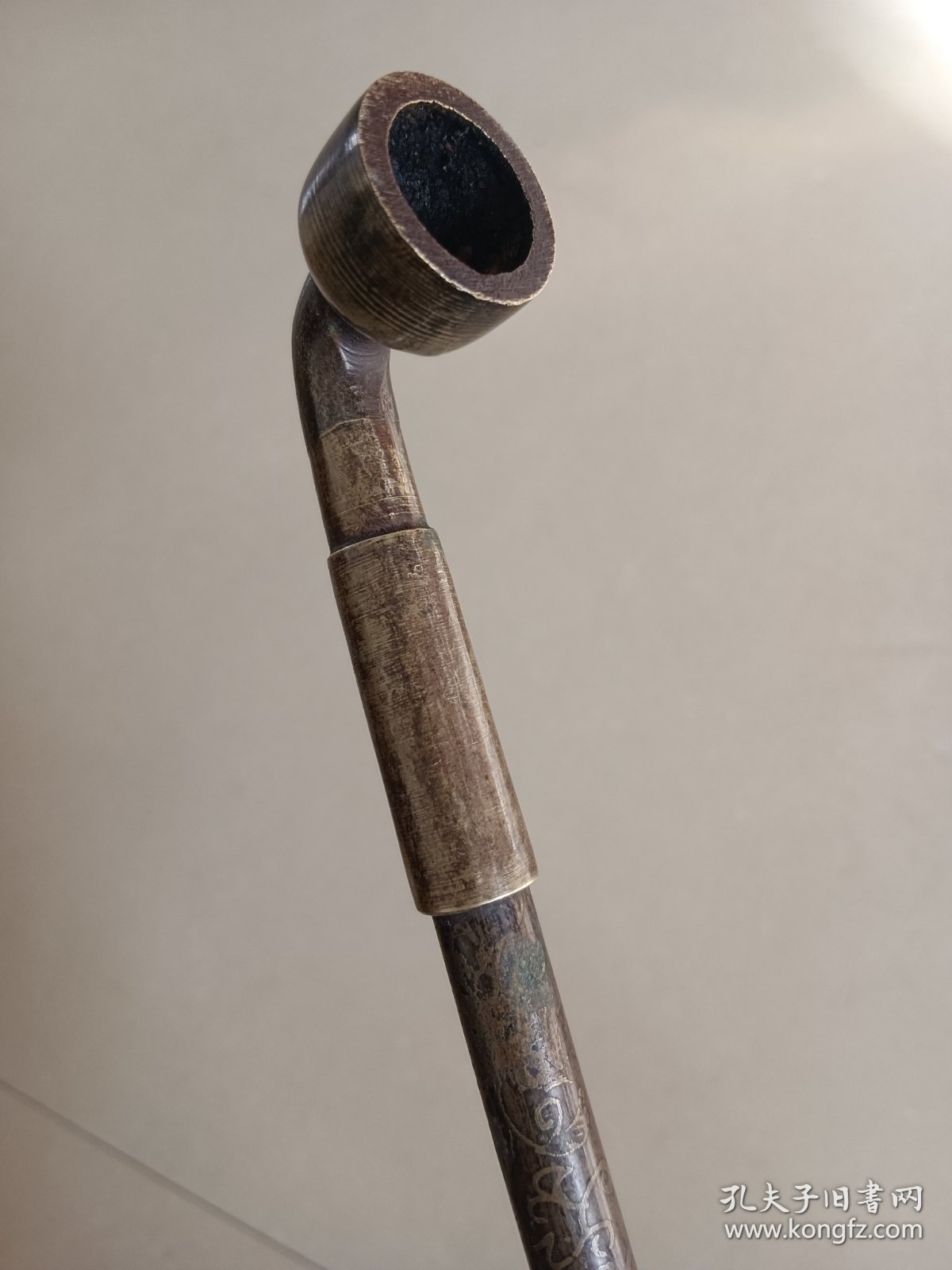 老铜烟袋杆 带龙纹图案 伸缩杆 长21.2伸长41.2 完整
