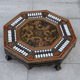 旧藏木胎漆器祥龙献瑞图八角算盘桌，对角长67厘米宽62厘米高17.5厘米