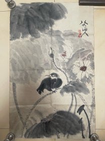 名家画家八大山人花鸟画国画字画书画纯手绘作品水墨画成品条幅竖版