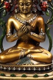 珍品旧藏收纯铜全铜高浮雕錾刻彩绘描金五方佛弥勒佛佛像一尊 工艺精湛 造像精美 重1500克 高26厘米 宽15厘米 255536