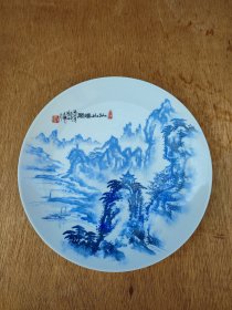 1987年手绘山水瓷盘，有款自查，31