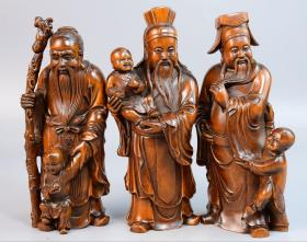精品黄杨木福禄寿摆件，尺寸；15*7*4.5厘米；重；490.9g;