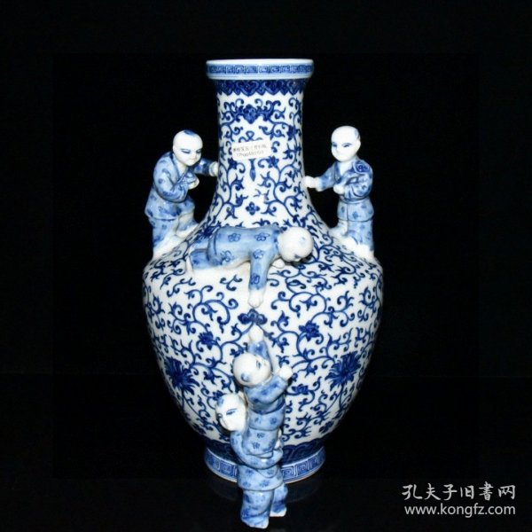 清代乾隆回流瓷青花缠枝花卉五子登科瓶【31.8x22cm】