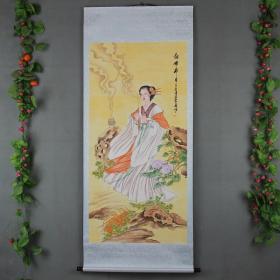 国画山水宣纸卷轴画挂画中堂画办公室书房装饰四大美女貂蝉拜月画