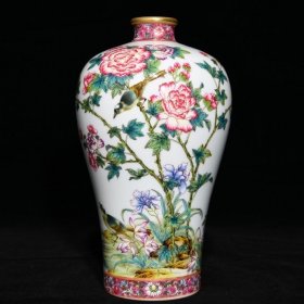 清雍正粉彩花鸟纹梅瓶，高20.5cm直径13cm