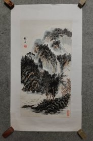 成都老画家 周老 国画山水镜片 原稿手绘真迹 画心尺寸68*35厘米