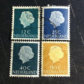 外国邮票 荷兰女王朱莉安娜 1954年发行  4枚