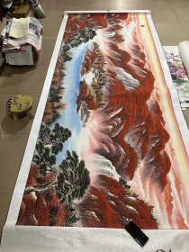 大一丈二山水鸿运当头挂轴，成品160×400