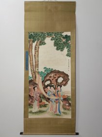 【唐寅】仕女观画图，四尺中堂纯手绘作品，尺寸:198*78cm左右，画芯尺寸:130*64cm