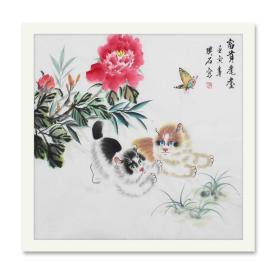 小猫“富贵一生”手绘带合影