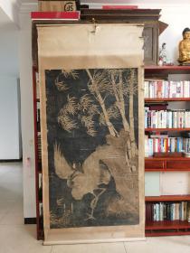 明代画家吕纪画竹石图，清代拓片，原装裱，拓片尺寸180x103厘米。