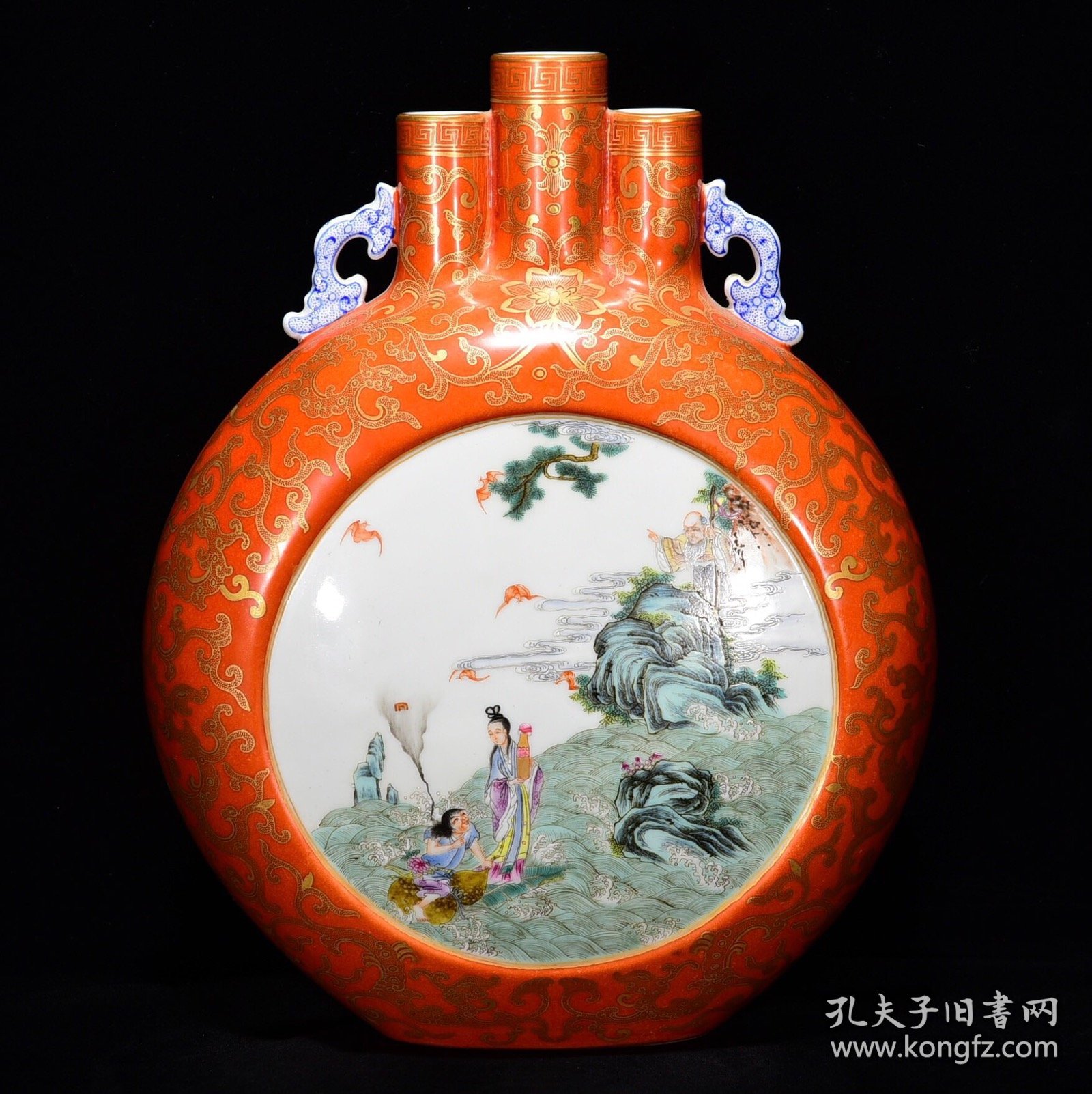 清乾隆胭脂红描金人物故事纹扁瓶尺寸30*24厘米编号13462580053