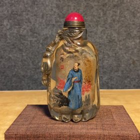 琉璃雕刻内画彩绘人物山行鼻烟壶