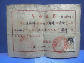 1976年福建省惠安县高中业证书