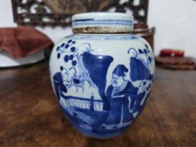 仿清代青花人物茶叶罐，150元，青花发色漂亮，画工亦佳，几十年的东西，看好下单。