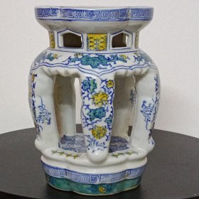 清康熙外销瓷素三彩花鸟纹小型坐墩