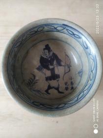 青花人物李广大碗 【底款 宣德年制 年代自鉴 囗17厘米 高8厘米 重636克】