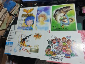 2022上海 动画漫画 展览会，游素兰、小越夏江、矢口高雄、中室好広、黄志湧，现场展览签名5张+漫画板一张+书签1张