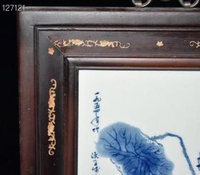 民国王步青花釉里红虾趣图瓷板3x51.5x40.8cm