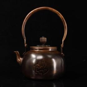 纯铜全铜茶壶 珍藏纯紫铜镶嵌宝石茶壶