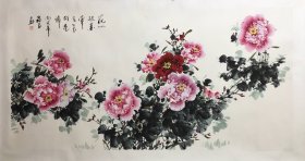 中美协会员宋老师四尺整纸早期精品牡丹，已纯手工托底