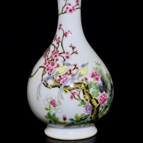 清乾隆珐琅彩花鸟纹蒜头瓶 23/12.5厘米