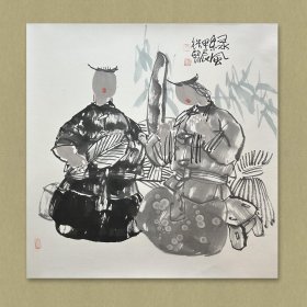 刘铁臂，中国美术家协会会员，中国工笔画学会会员，湖南省美术家协会理事，湖南省设计艺术家协会理事。 2012年被评为“当代最具学术价值与市场潜力的画家”(人物画全国30强)。2023年8月15日，当选为湖南省美术家协会美术教育委员会副主任。 《绿风》，画芯：69x69 cm，已手工托底一层。保真，有收藏证书（需买家下载）。d7921。