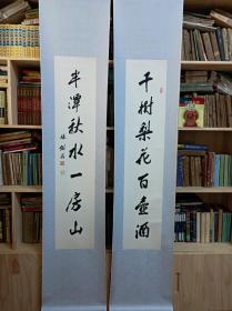 浙江温州书法家  林剑丹  手工旧裱精裱对联。自然氧化自然旧，单张字心净尺寸101✖️21.5厘米。——只包手绘，图物一致，售后 不退。