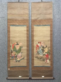 古筆罗汉图【柳泽淇园】 
1706 - 1758（宝永三〜宝历八）53岁。本姓斐 源，一说姓曾根，受供职之侯赐姓柳泽，名里恭，亦以柳 里恭行世，又名贞贵，字公美，号带刀、九左卫门、权太 夫、玉桂、竹溪（一作竹浚）、玉溪、群玉山房、学雪室、 郡山散人，通称权之助。奈良生人。初学狩野派，后转师 祇园南海学南宗画。曾对董其昌和中国画谱作过研究， 是日本文人画的先驱者之一，亦是博学多识的学者，尚通音乐