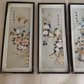 贝雕四条屏:春夏秋冬