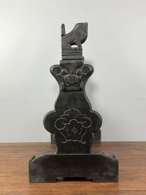 旧藏【麒麟祥云】楠木插屏，尺寸较大，麒麟图为碑刻拓片，底部彩绘双狮图案，双狮香炉图案手绘玻璃上，整体保存完整，品相尺寸如图！