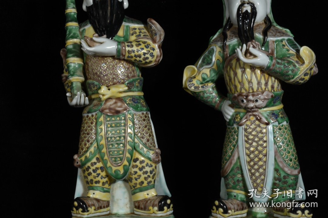 旧藏 清乾隆 五彩哼哈二将 尺寸49x20厘米