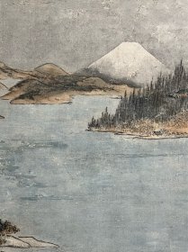 【司马江汉】 古笔山水图
1738 ~ 1818（元文三〜文政元）81岁。本姓安 藤，名峻（一作俊），字君岳，号俊岳，春波楼，曾入赘土 田氏，时称胜三郎或孙太夫，青年时代创作风俗画、美 人画和浮世绘时，曾署名铃木春重，亦署肖亭，画西洋 画时则署作江汉，晚年增号不言、不言道人、无言、桃 言。江户（今东京）生人。初学日本画，后转入西洋画与 兰学的研究，亦是日本铜版画的最初尝试者。