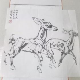 请到了美院教授为粉丝做画，国画心50*50厘米/手绘