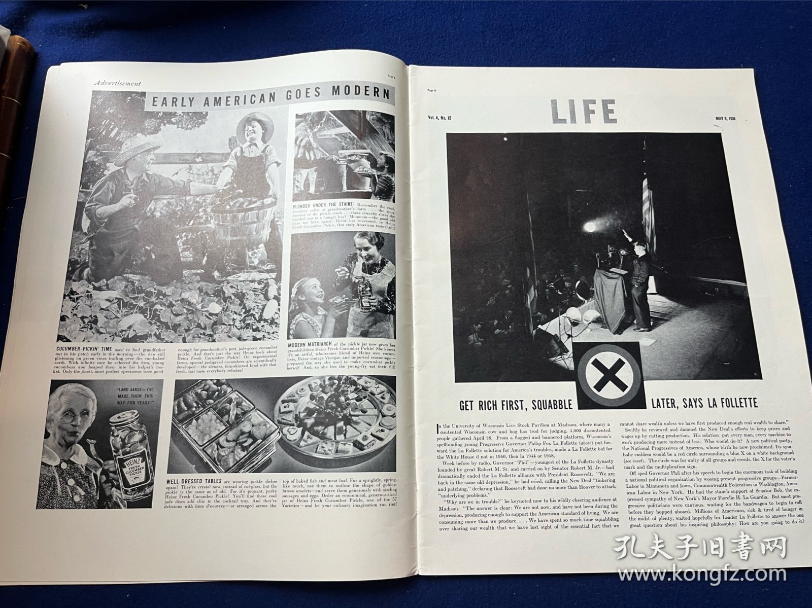 1938年5月美国生活杂志，主要内容涉及中国抗战宣传团宣言书，现场演示报道呼吁大家抗日救国的史事。