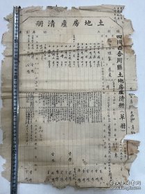 解放初期毛笔填写,品相如图。四川省合川县老资料土地房产清册
