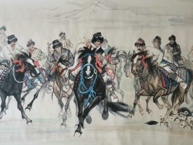 （回流字画） 精品纸本草原叼羊图长卷 画心89x360厘米 总长89x550厘米
